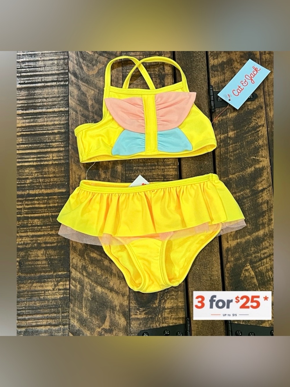 Cat & Jack Yellow Bikini with Pink and Blue Accents